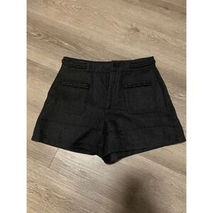 Cicy Bell Women Black Tweed High Waisted Shorts Braided Trim H8B358 Size M NWT